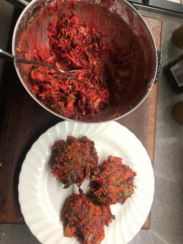 Beetroot and silverbeet fritters